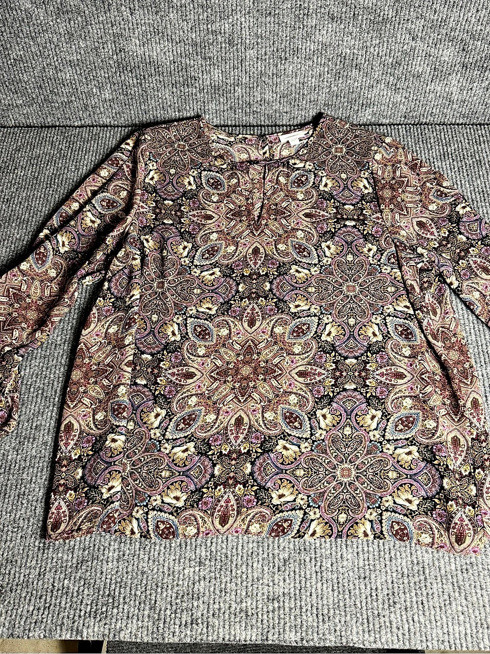 J. Jill Paisley Boho Blouse Top Size XL Long Sleeve Keyhole EUC